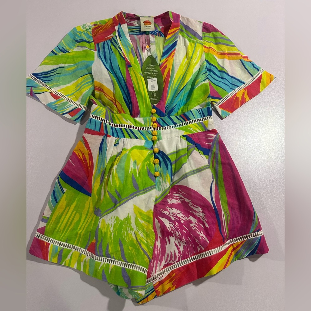 Colorful Floral Romper farm rio size S NWT